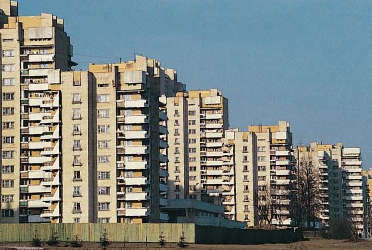 Residential area of Minsk. Large apartment blocks from the Soviet era.